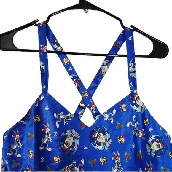 Looney Tunes Collection Blue Santa Taz Pattern Slip Dress Sz 3X - Picture 2 of 6